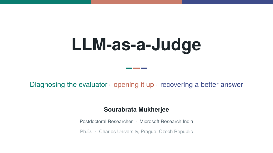 Title slide of the LLM-as-a-Judge talk